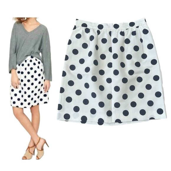 J. Crew Navy & White Polkadot A-Line Skirt Size 8 - Picture 1 of 9